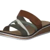 Rieker V3652, Plateau-Pantoletten, Damen, Braun / Weiß / Olive