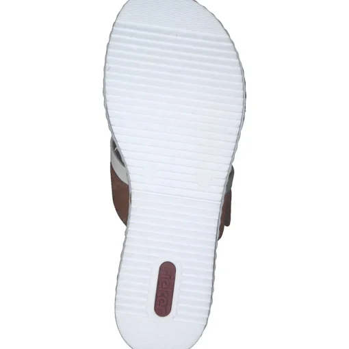 Rieker V3652, Plateau-Pantoletten, Damen, Braun / Weiß / Olive
